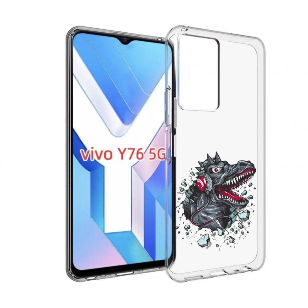 

Чехол MyPads Нарисованный динозавр в наушниках для Vivo Y76 5G, Прозрачный, Tocco