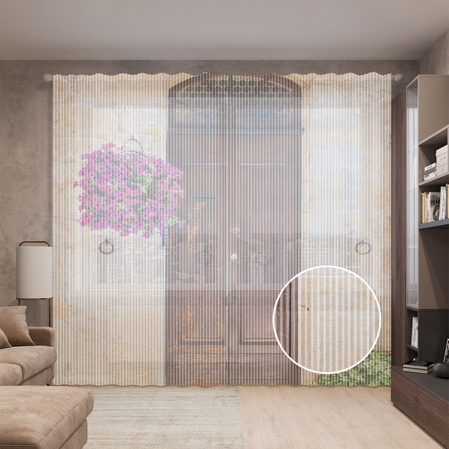 

Тюль вуаль на шторной ленте с принтом JoyArty "Приветливый вход" 310х265 см, Приветливый вход