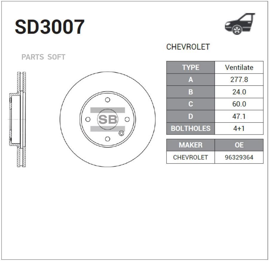 

Тормозной диск Sangsin brake комплект 1 шт. SD3007