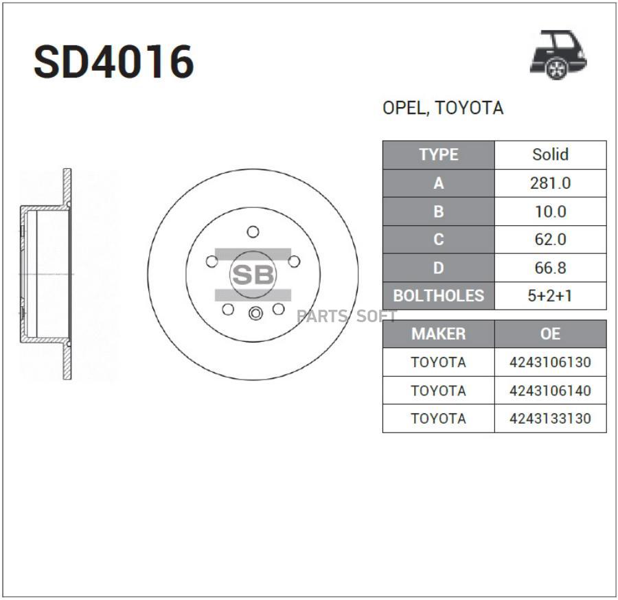 

Тормозной диск Sangsin brake комплект 1 шт. SD4016