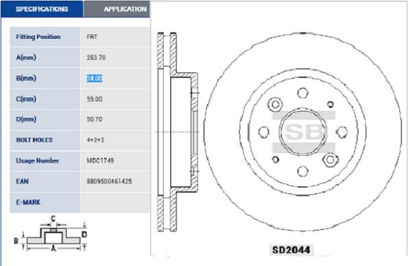 

Тормозной диск Sangsin brake комплект 1 шт. SD2044