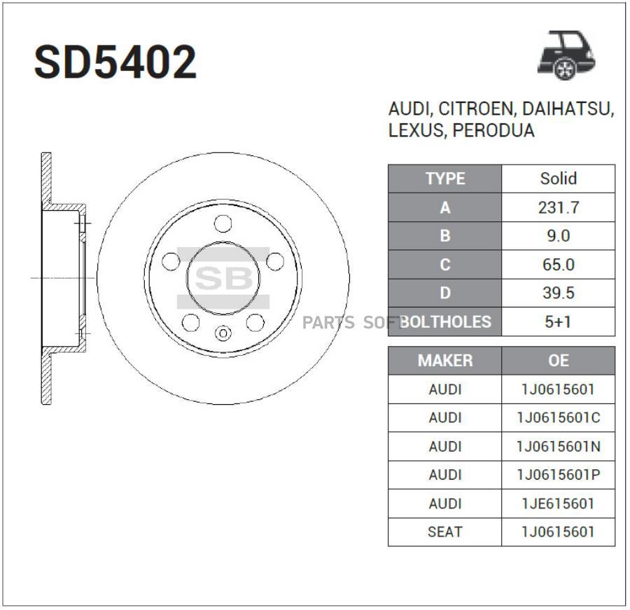 Тормозной диск Sangsin brake комплект 1 шт. SD5402