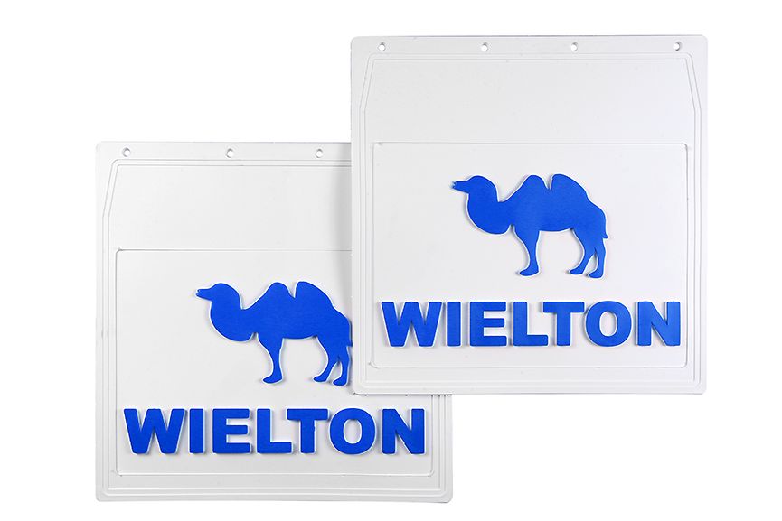 

Комплект брызговиков "WIELTON+Верблюд" прицепа 400*400 белая резина (синяя надпись)