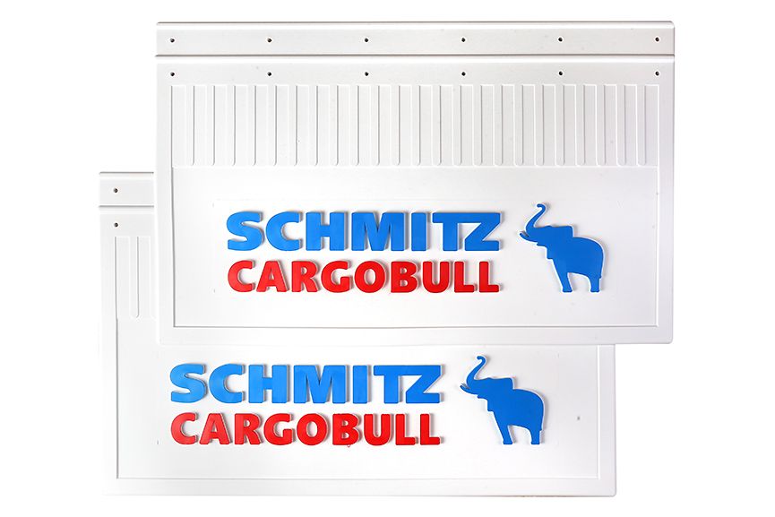 

Комплект брызговиков SCHMITZ CARGOBULL (белая резина) задние 600*370 ( Красно-Синий)