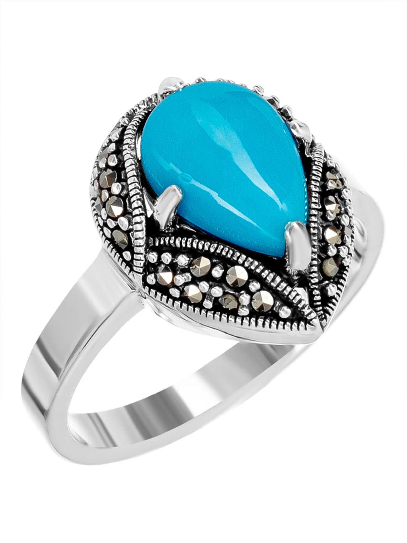 

Кольцо из серебра с марказитом/бирюзой искусственной р. 19,5 Марказит HR1801, HR1801_марказит, бирюза синт.