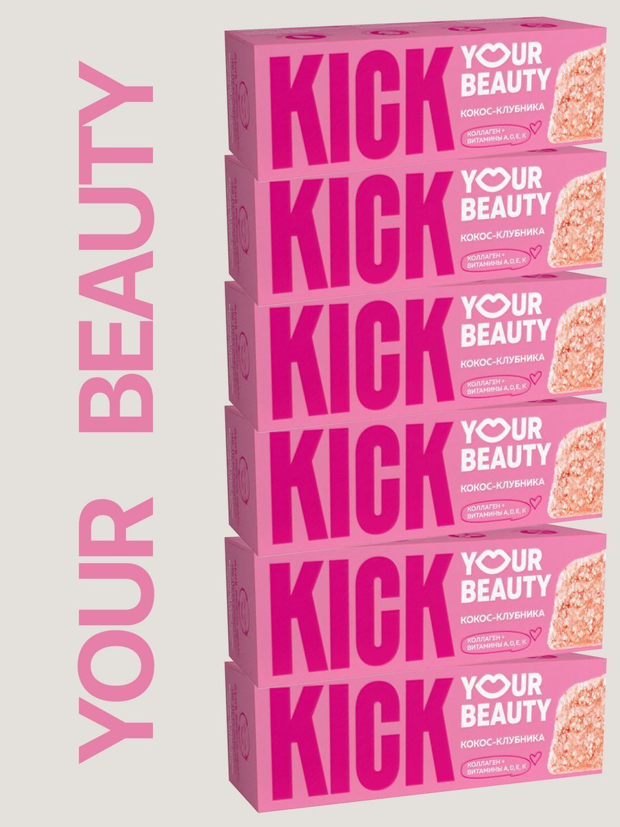 Злаковые батончики Kick Кокос и клубника с коллагеном Kick your beauty, 38 г х 6 шт