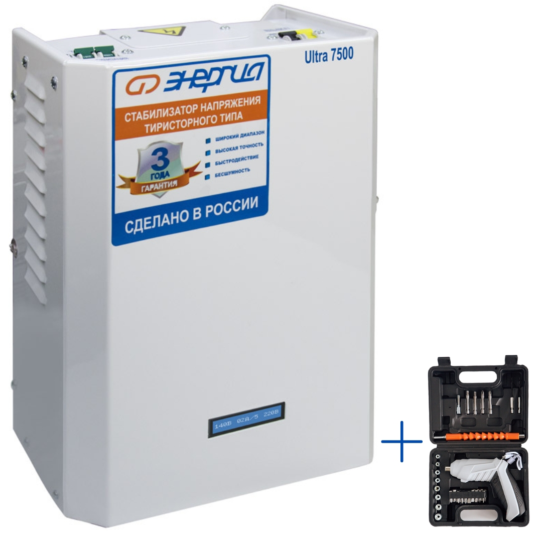 Стабилизатор напряжения Энергия Ultra 7500 + Аккумуляторная отвертка стабилизатор напряжения энергия ultra hv 15000 е0101 0135