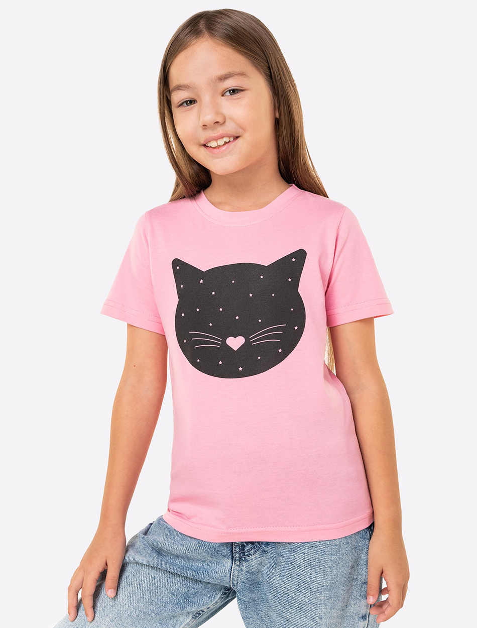 Футболка детская HappyFox HF66031D, звездная кошка розовый, 104
