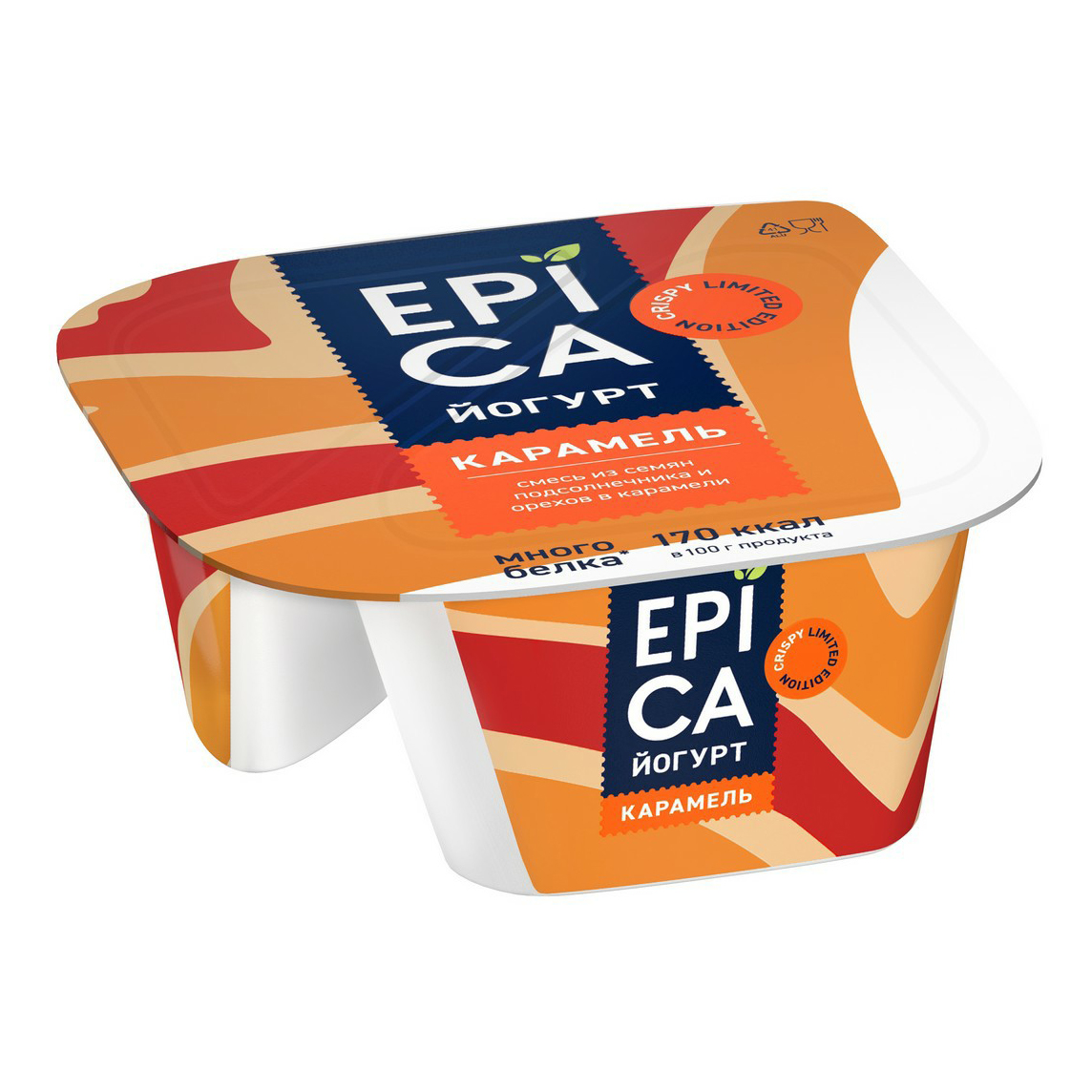 Йогурт Epica Crispy с карамелью и орехами 10,2% БЗМЖ 140 г