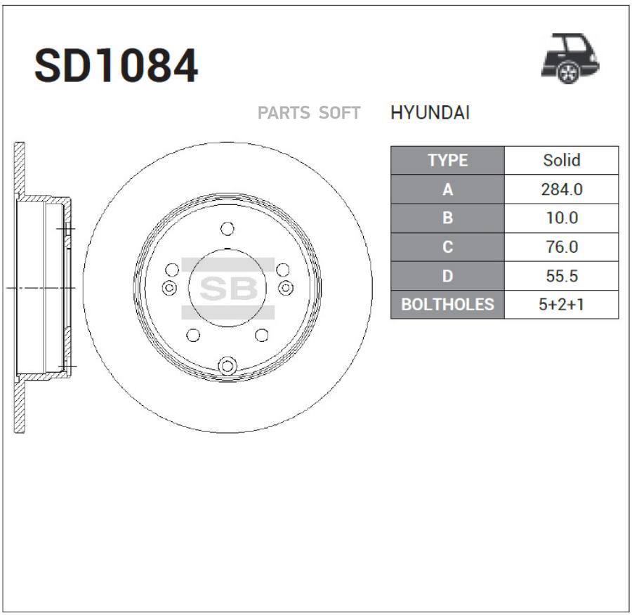 

Тормозной диск Sangsin brake комплект 1 шт. SD1084