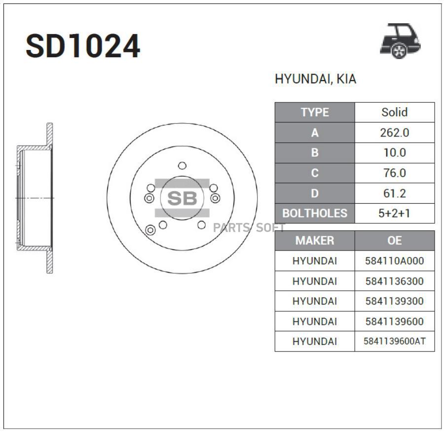 

Тормозной диск Sangsin brake комплект 1 шт. SD1024