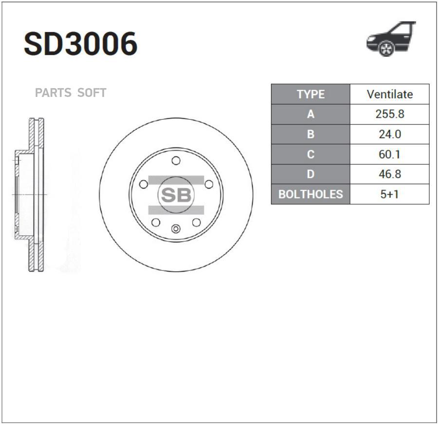 

Тормозной диск Sangsin brake комплект 1 шт. SD3006