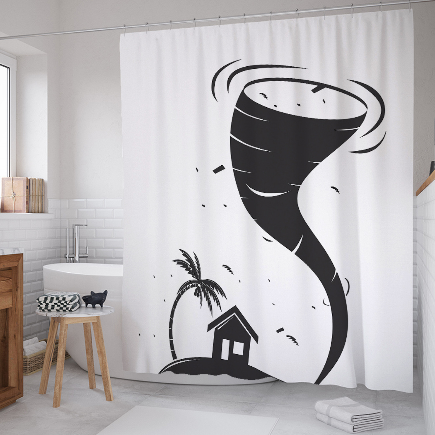 

Штора для ванной JoyArty "Торнадо у острова" из сатена, 180х200 см с крючками, Белый, Торнадо у острова