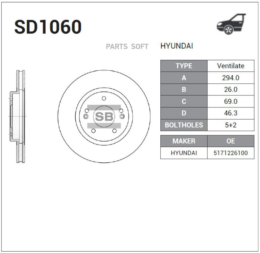 

Тормозной диск Sangsin brake комплект 1 шт. SD1060