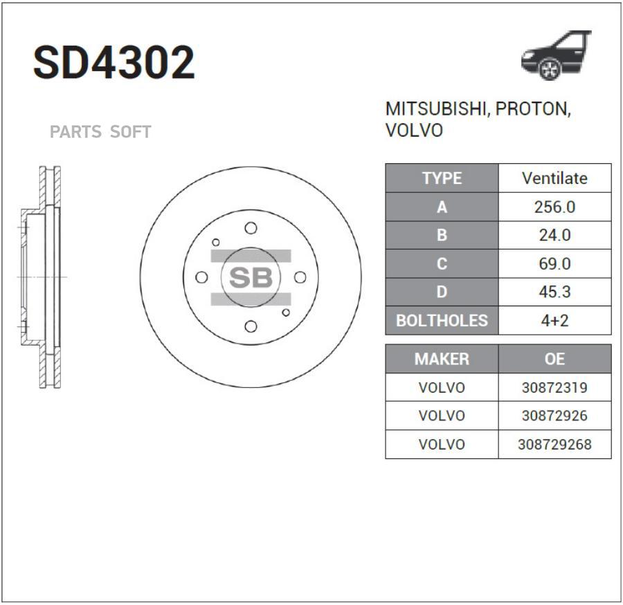 Тормозной диск Sangsin brake комплект 1 шт. SD4302