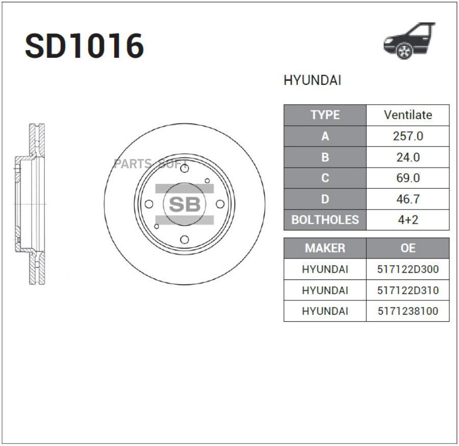 

Тормозной диск Sangsin brake комплект 1 шт. SD1016
