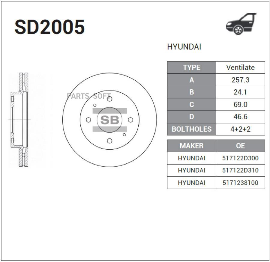 

Тормозной диск Sangsin brake комплект 1 шт. SD2005