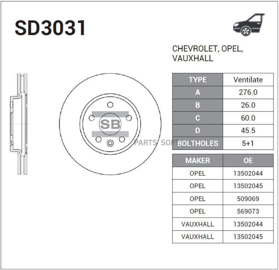 

Тормозной диск Sangsin brake комплект 1 шт. SD3031
