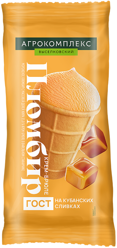 

Мороженое Агрокомплекс Выселковский пломбир на сливках, крем-брюле, стаканчик, 15%, 100 г