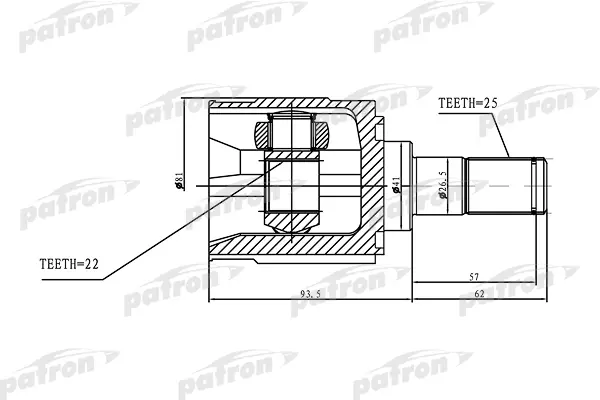 

ШРУС внутренний 25x41x22 KIA RIO 05- PATRON PCV1168