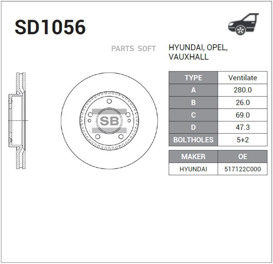 

Тормозной диск Sangsin brake комплект 1 шт. SD1056