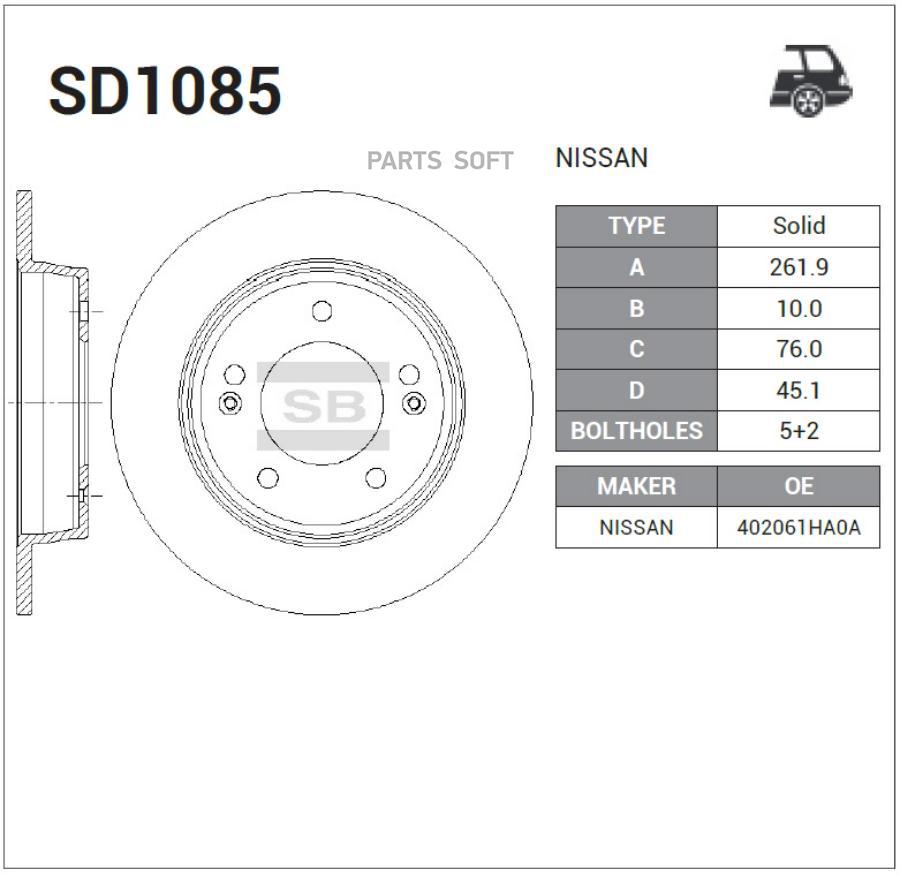 

Тормозной диск Sangsin brake комплект 1 шт. SD1085