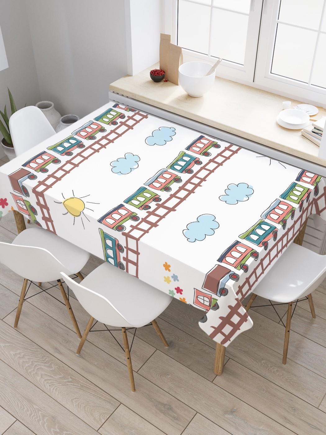 

Скатерть прямоугольная JoyArty "Поезд с паровозиком" из оксфорда, 180x145 см, Зеленый, Поезд с паровозиком