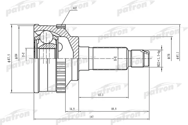 

ШРУС наружный с кольцом ABS 32x56x28 ABS:44T MAZDA 626 GE USA 91-97 PATRON PCV1464
