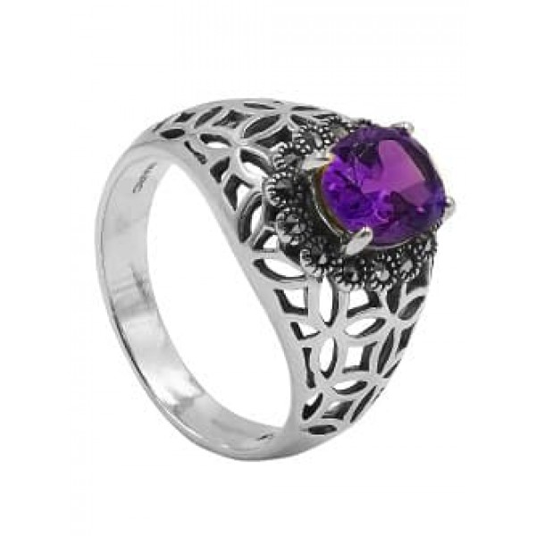 

Кольцо из серебра с марказитом/аметистом р. 17 Марказит HR1870, HR1870_марказит, аметист