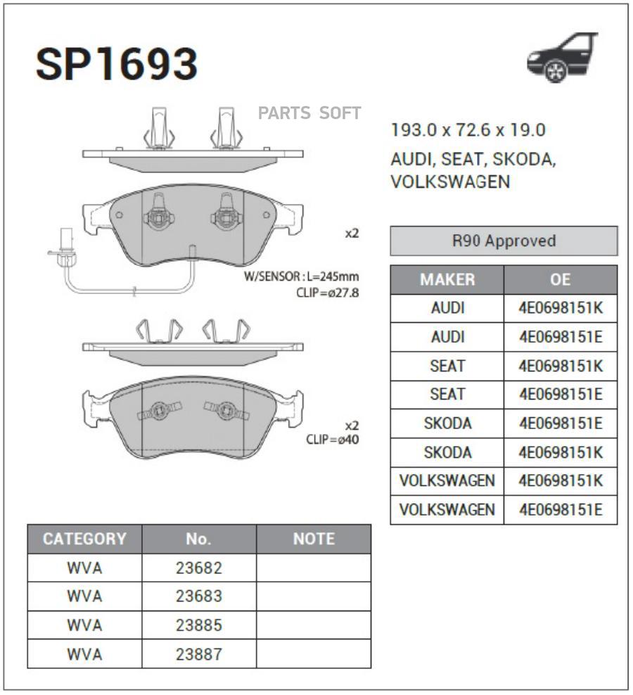 

Тормозные колодки Sangsin brake SP1693