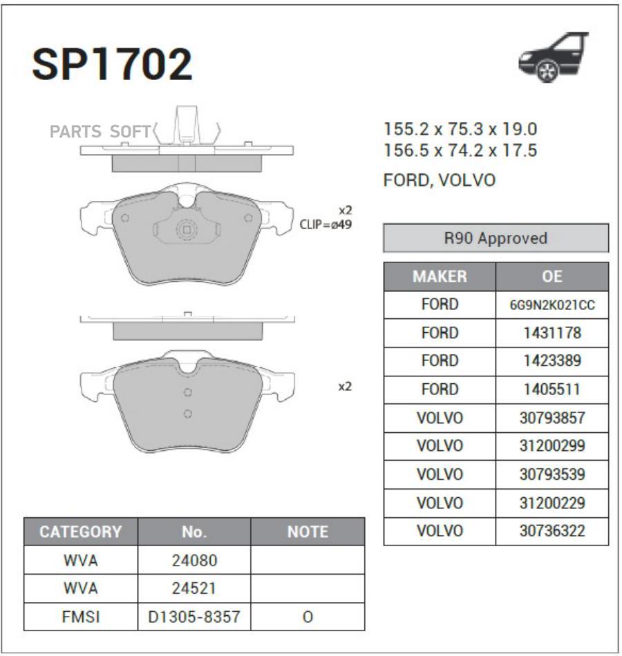 

Тормозные колодки Sangsin brake SP1702