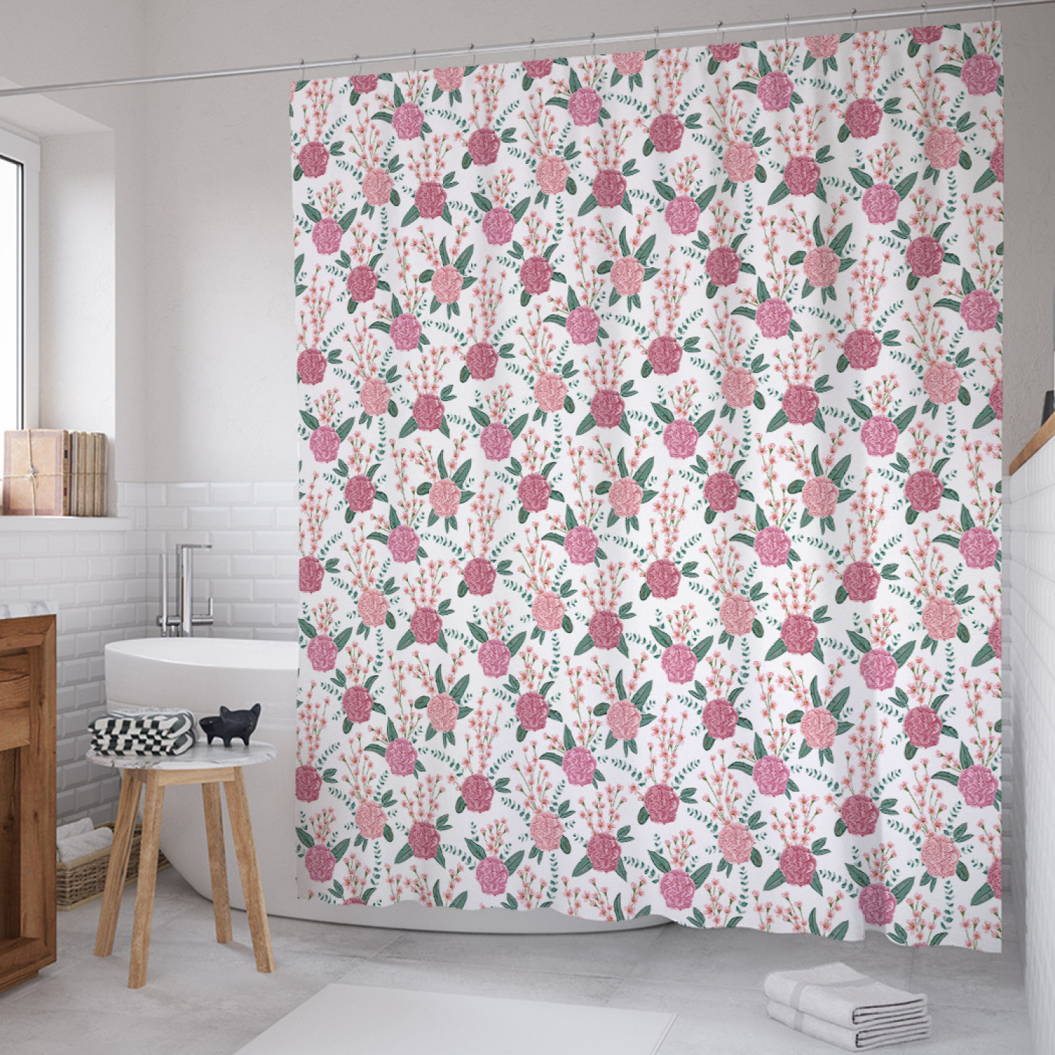 

Штора для ванной JoyArty "Одинокие камелии" из сатена, 180х200 см с крючками, Розовый, Одинокие камелии