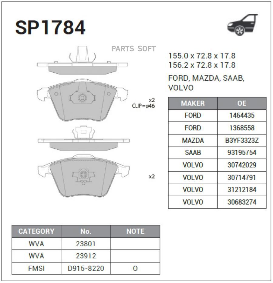 

Тормозные колодки Sangsin brake SP1784