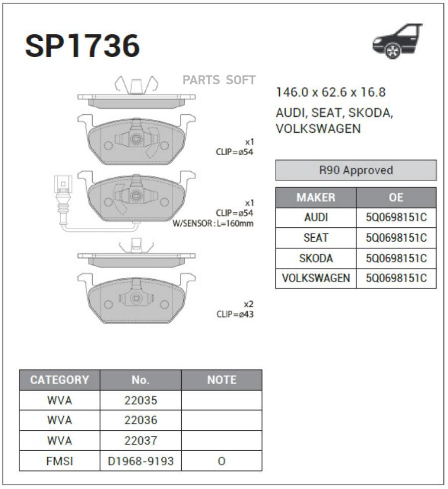

Тормозные колодки Sangsin brake SP1736