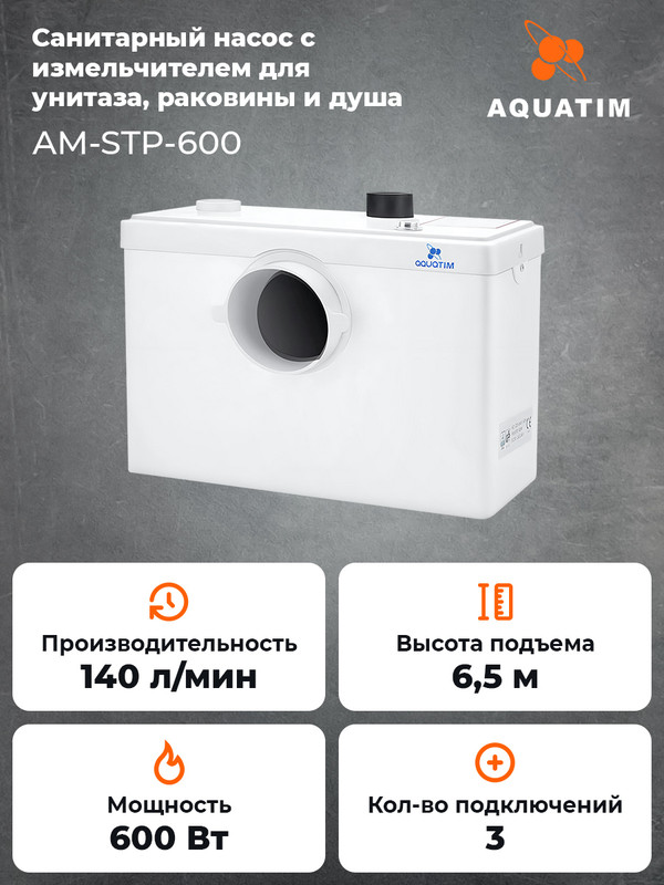 Канализационный насос (с измельчителем) 600Вт 6.4м, TIM AM-STP-600