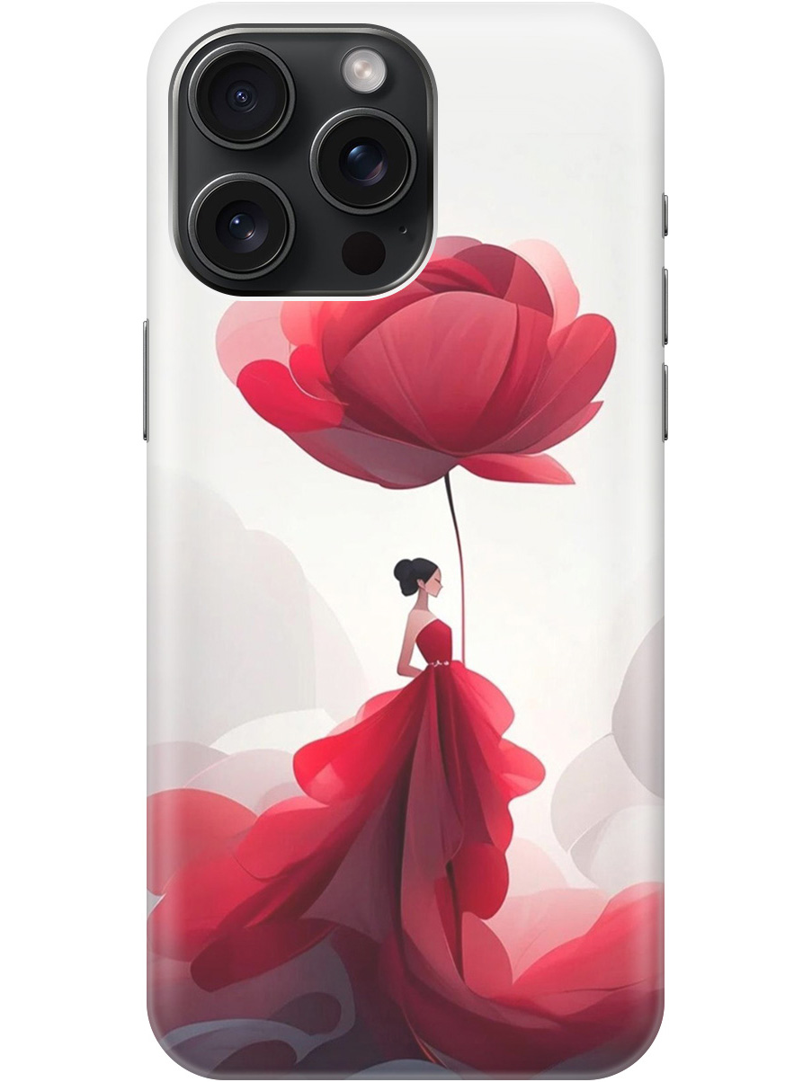 

Силиконовый чехол на Apple iPhone 15 Pro Max с рисунком "Цветочная девушка в красном", Белый;красный, 20000013