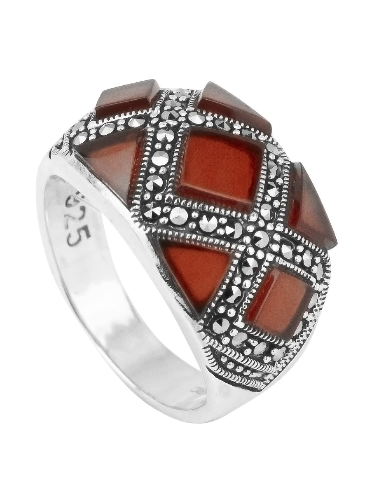 

Кольцо из серебра с марказитом/сердоликом р. 17,5 Марказит HR355, HR355_марказит, сердолик