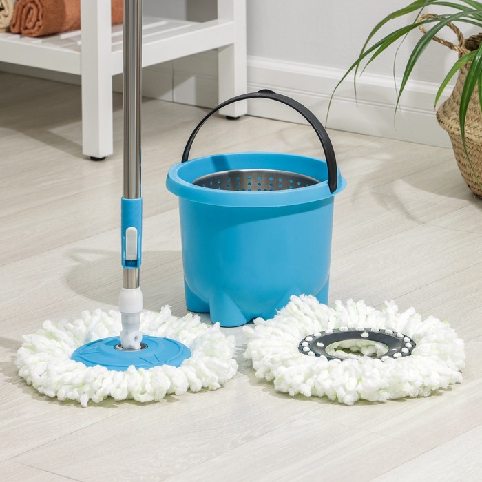 

Набор для уборки: ведро с металлической центрифугой 7,2 л, швабра с телескопическим черенк