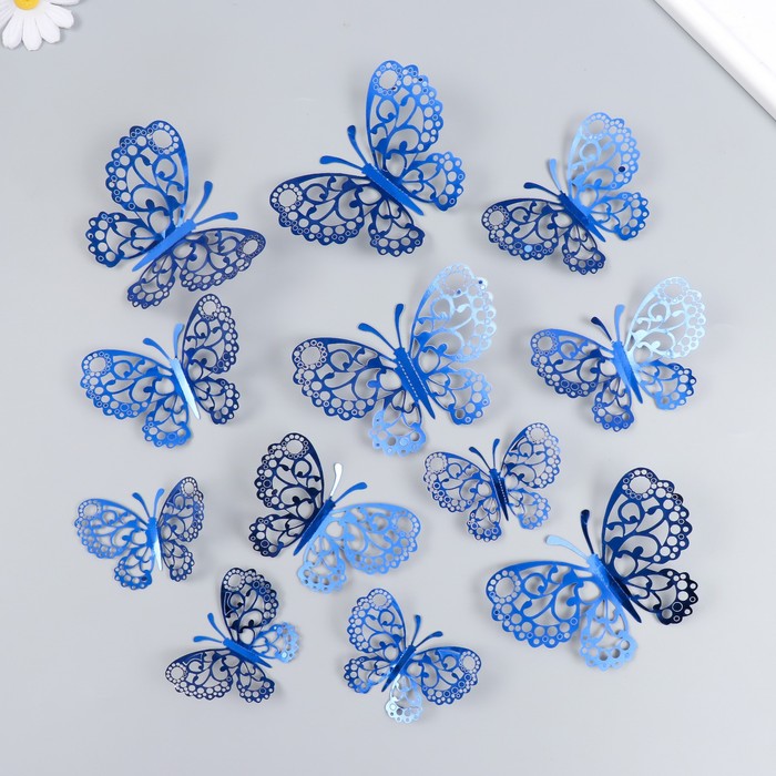 Наклейка PVC Бабочки ажур, ярко-синий набор 12 шт 12 см, 10 см 8 см