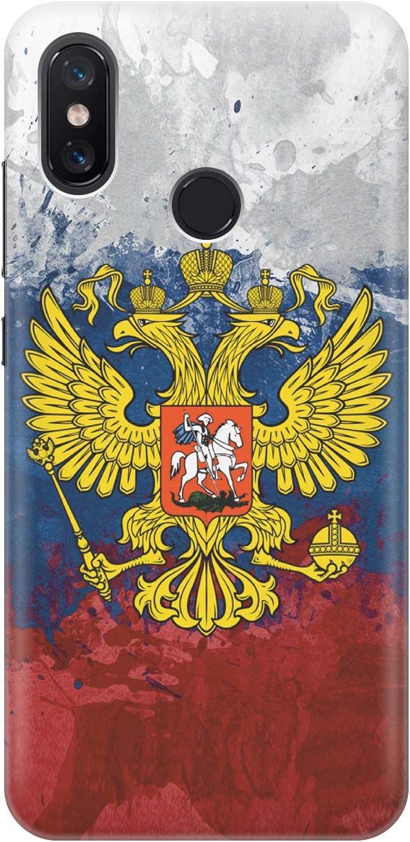 

Силиконовый чехол на Xiaomi Mi 8 "Герб и Флаг РФ", Голубой;желтый, 1212