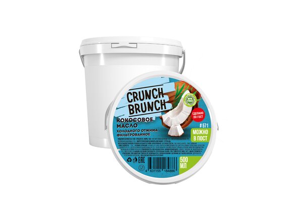 фото Масло кокосовое crunch brunch премиум фильтрованное холодного отжима без запаха 500 мл crunch-brunch