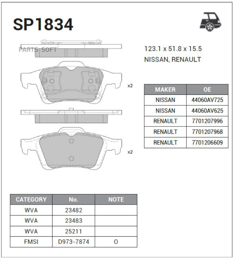 

Тормозные колодки Sangsin brake SP1834
