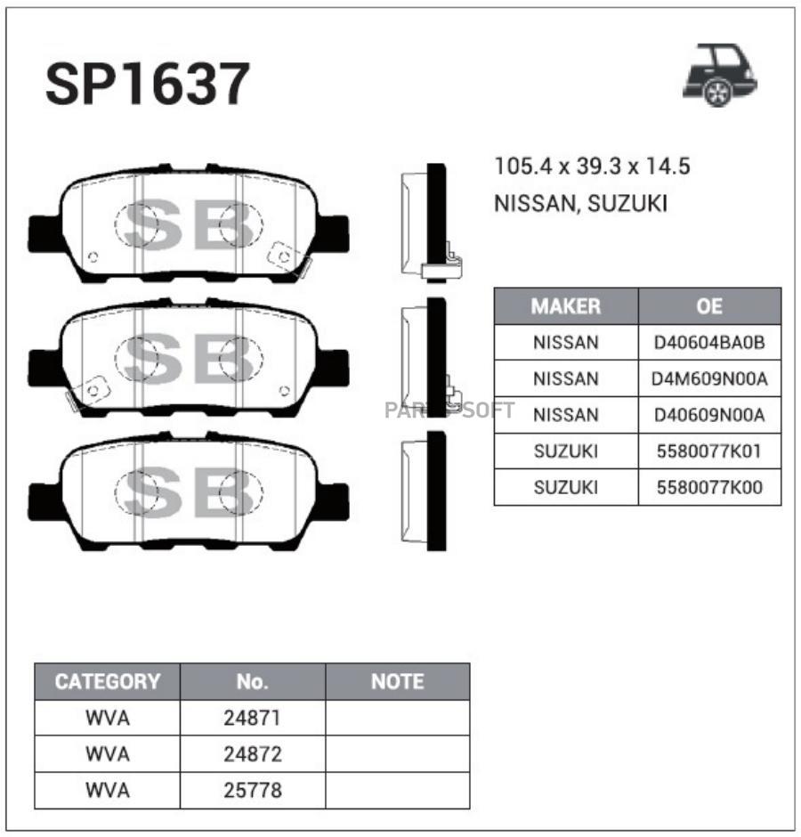

Тормозные колодки Sangsin brake SP1637