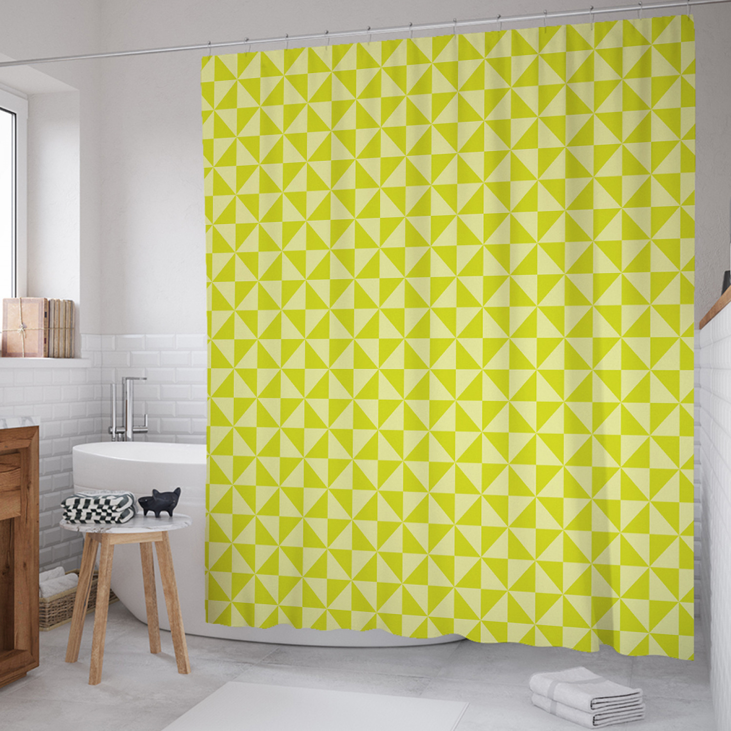 

Штора для ванной JoyArty "Цитрусовые треугольники" из сатена, 180х200 см с крючками, Желтый, Цитрусовые треугольники