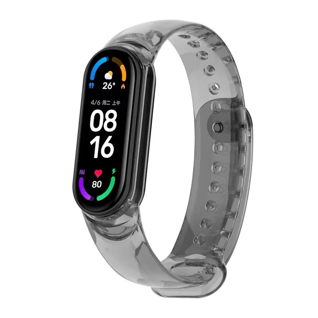 Силиконовый ремешок для Xiaomi Mi Band 6,7, меняет цвет на солнце, прозрачный-черный