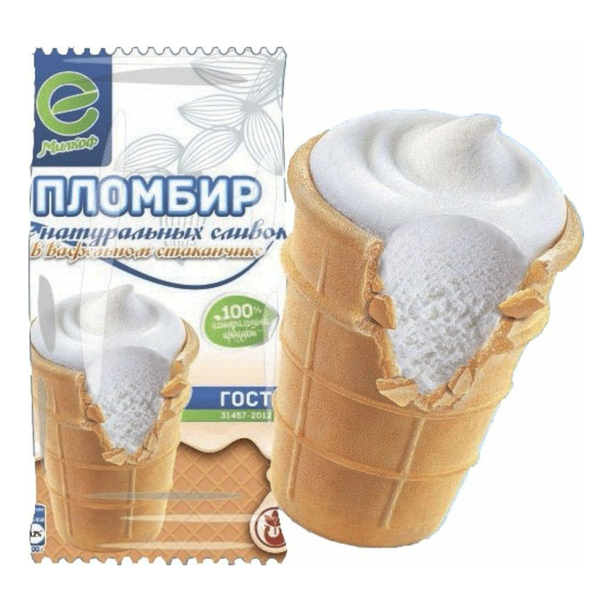 

Мороженое пломбир Милкоф в вафельном стаканчике 15% 70 г