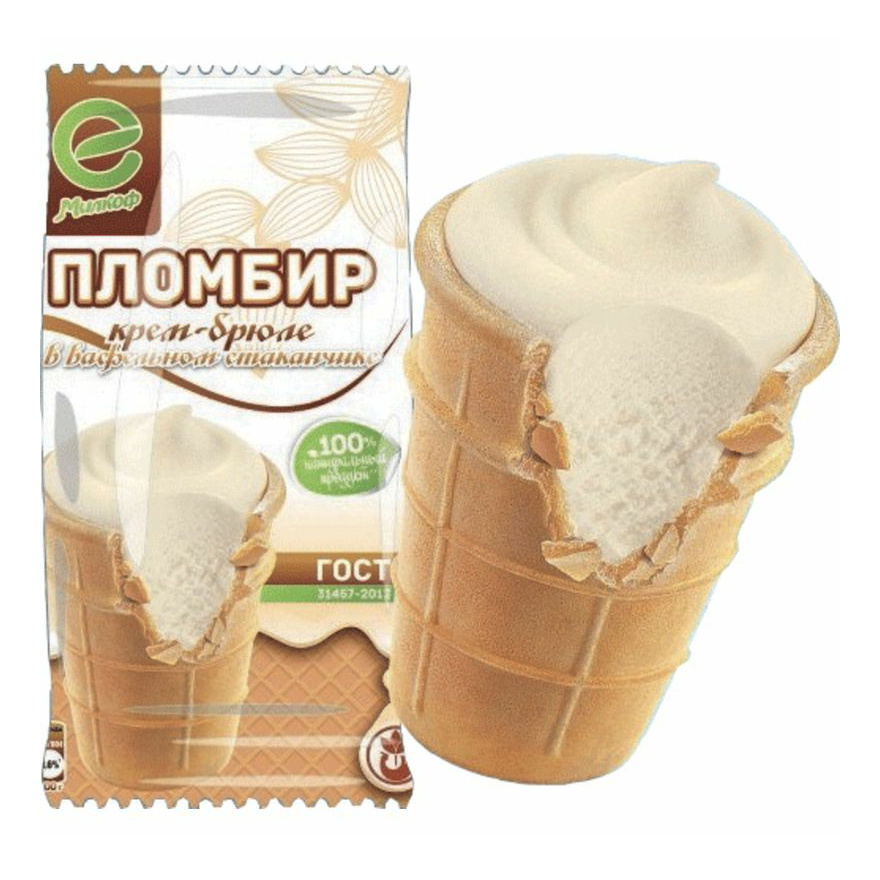 

Мороженое пломбир Милкоф крем-брюле в вафельном стаканчике 15% 70 г