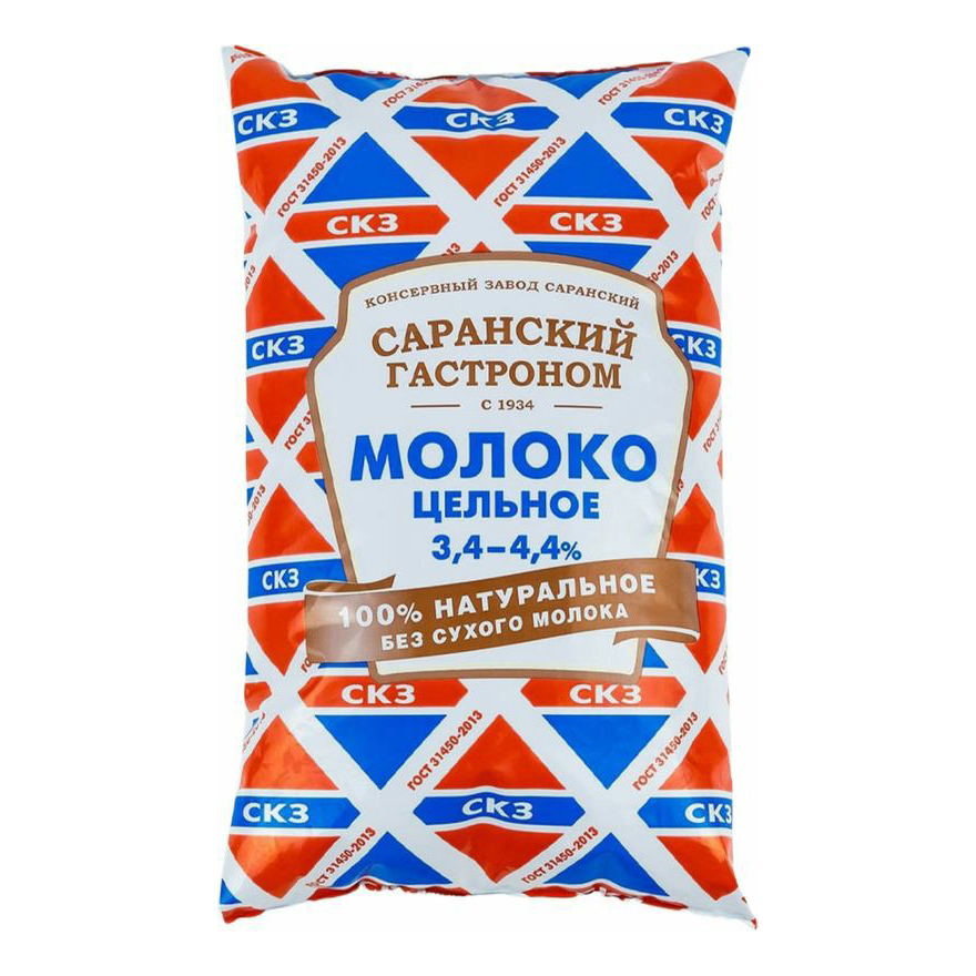 

Молоко 3,4 - 4,4% пастеризованное 900 мл СКЗ