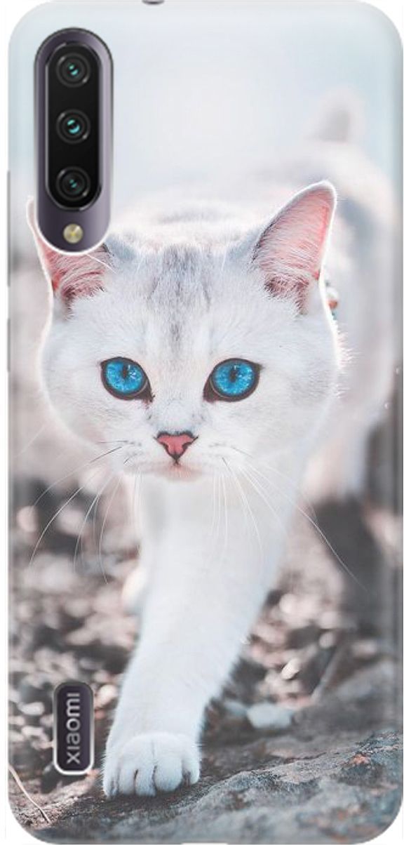 

Чехол на Xiaomi Mi A3 "Голубоглазый кот", Белый;серый, 1598
