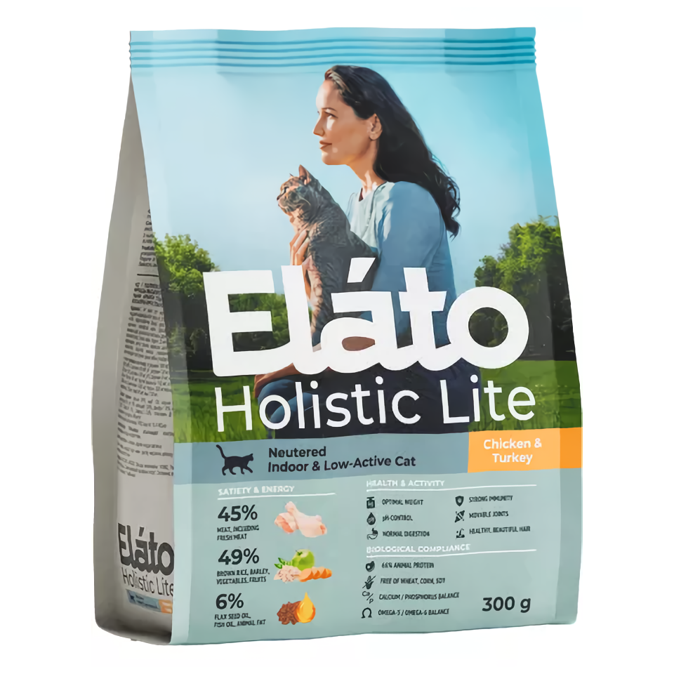 Сухой корм для кошек Elato Holistic Lite, для стерилизованных, курица и индейка, 300 г